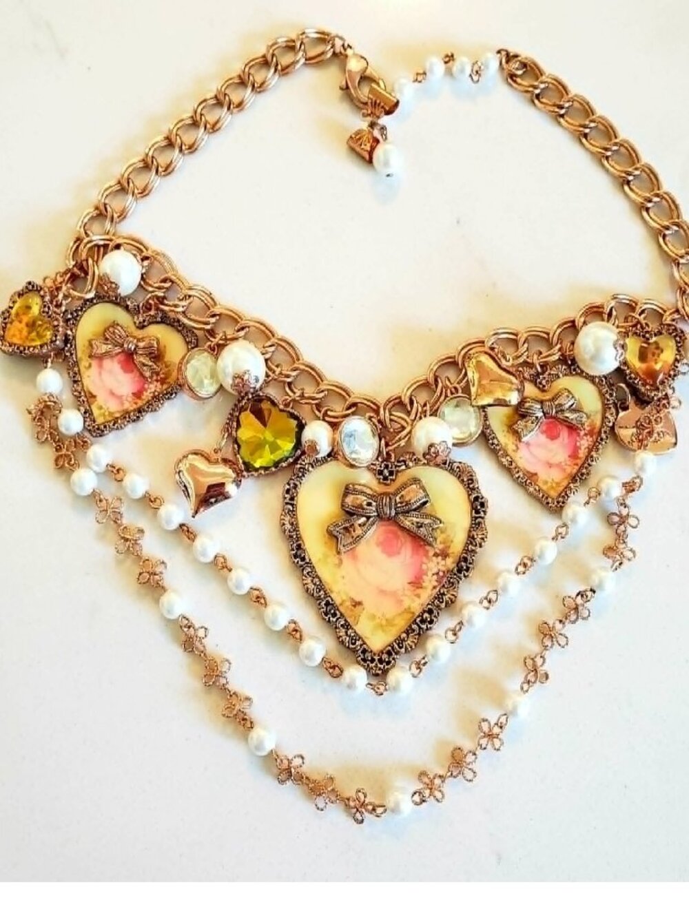Vintage Betsey Johnson Necklace Y2K Victorian Pink Rose Cherub Pearl Think Of Me - Picture 1 of 10
